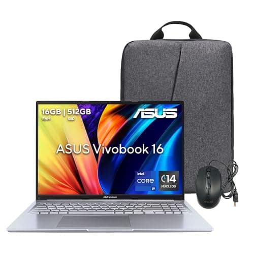 Imagen frontal de ASUS Laptop Vivobook 16/16" WUXGA/Intel Core i9 13va 14 núcleos/16GB RAM/512GB SSD/Cámara HD/Teclado Retroiluminado con Teclado númerico en español/Mouse y Mochila(Garantía y Servicio en México)
