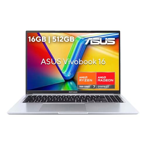 Imagen frontal de ASUS Laptop Vivobook 2024/D1605YA/AMD Ryzen 7 Serie 7000/16GB RAM/512GB SSD/Pantalla F-HD 16"/Resistencia Grado Militar/Antibacterial Guard/Apertura 180°/Teclado en Español (Garantía México)
